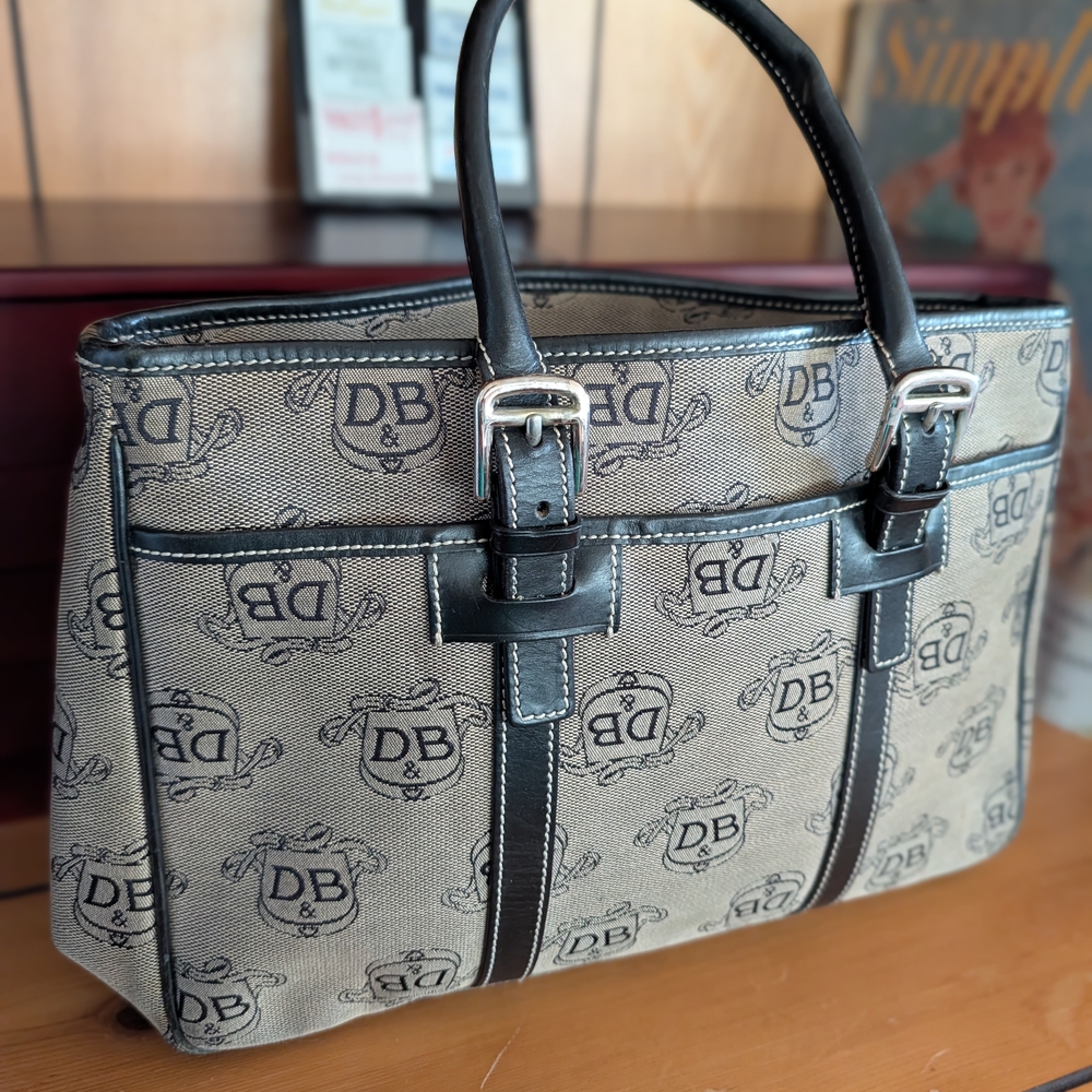DOONEY & BOURKE "Donegal" East West Purse Tote Bag Black Canvas Leather Logo
